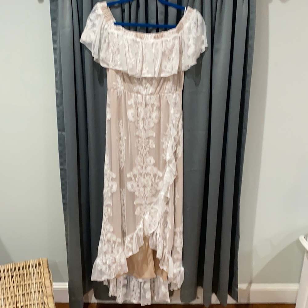 White lace dress with tan slip (attached)